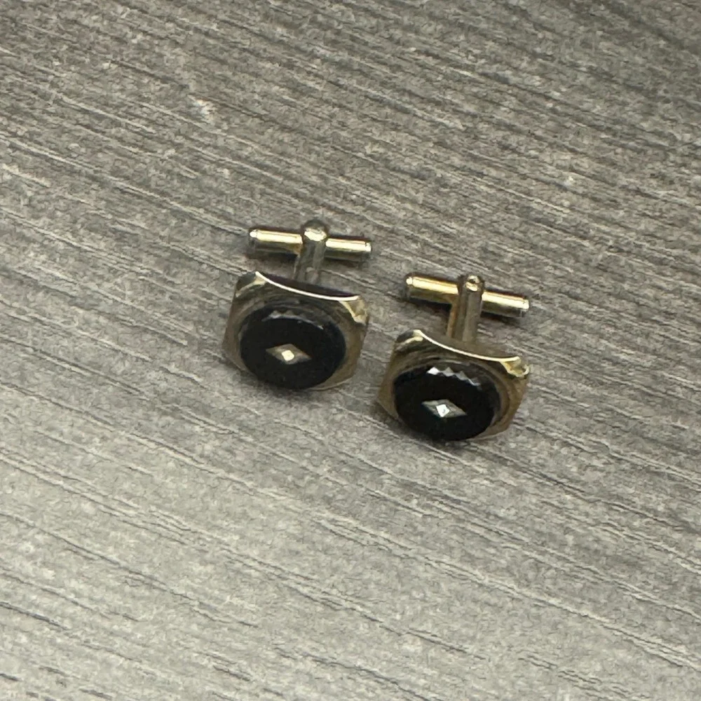Unbranded Cufflinks Mens OS Black Gold Excellent Vintage Art Deco Onyx Style